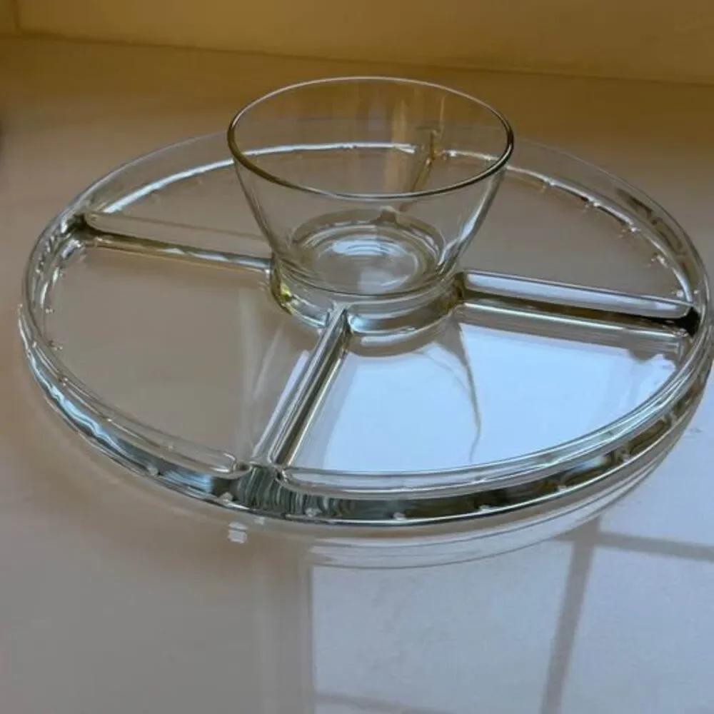 Vintage Luigi Bormioli Gallerie 4 in 1 Glass Cake Stand Lid Chip Dip tray bowl